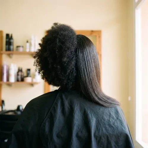 Nuca con el cabello dividido: una mitad con rizo afro y la otra ya alisada